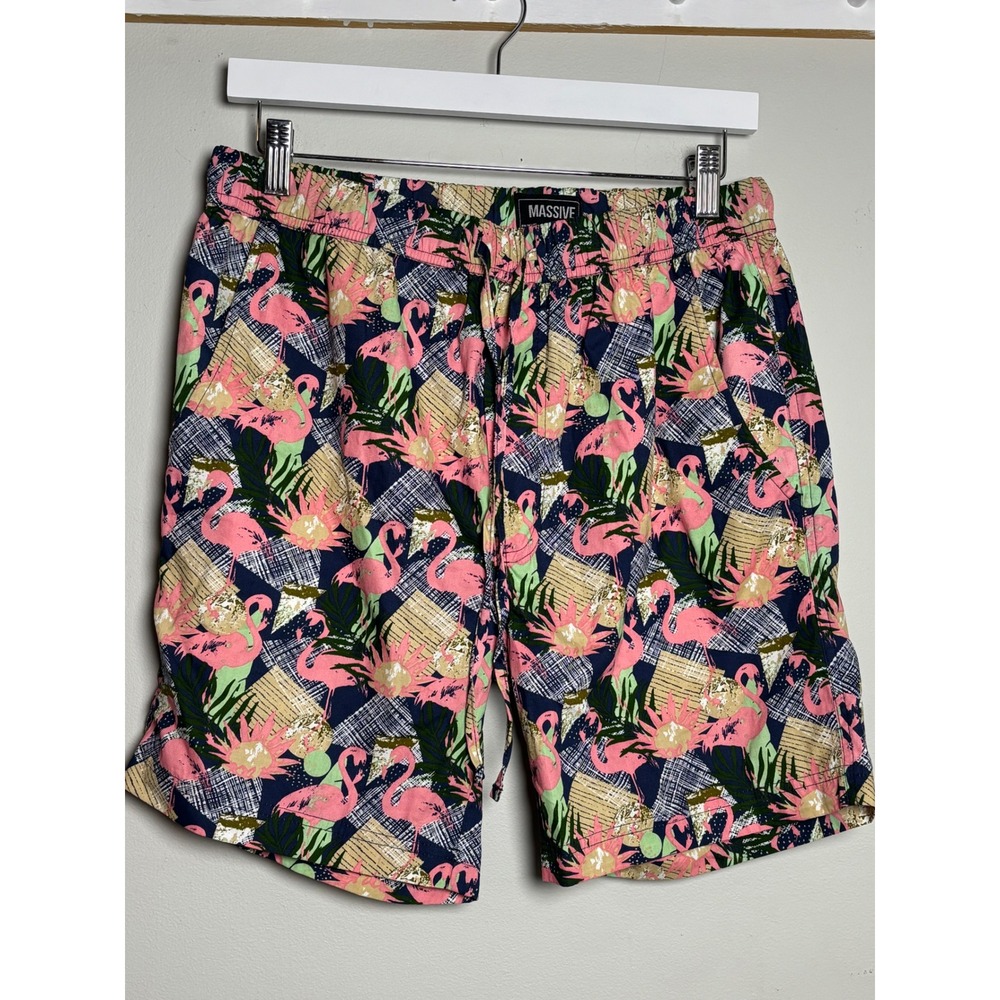 Massive Flamingo Print Cotton Shorts Men's M Tropical Vacation Beach